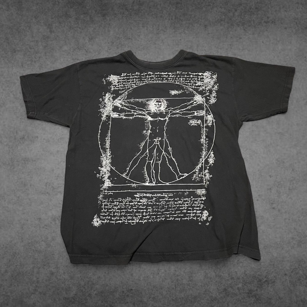 Vintage Vitruvian Man Leonardo Da Vinci Art Shirt Black Mens Y2K Streetwear Tee